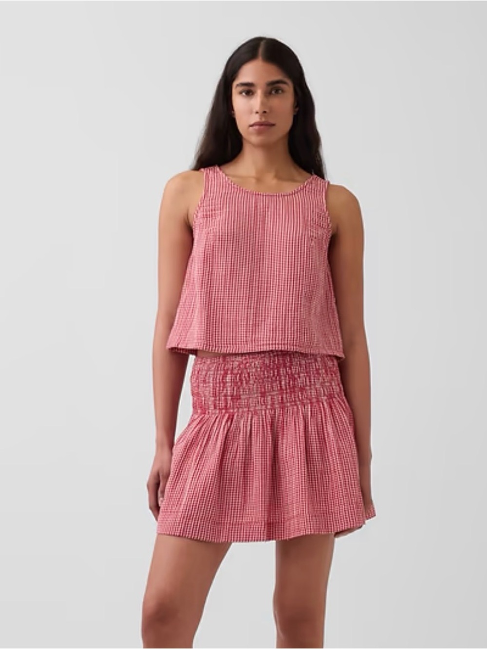 GAP Red Gingham Mini Skirt with Smocked Waist